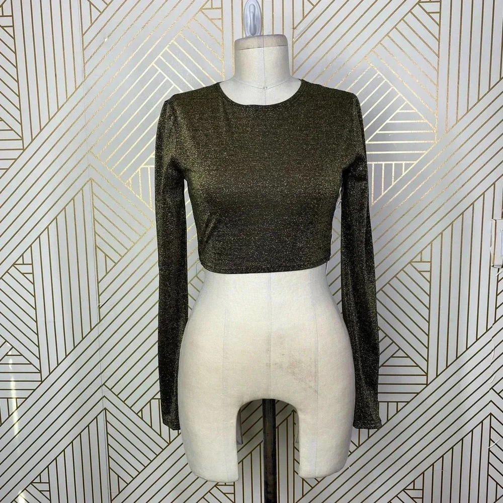 REFORMATION Jupiter Metallic Crop Top In Black‎ Sparkle Size US Small